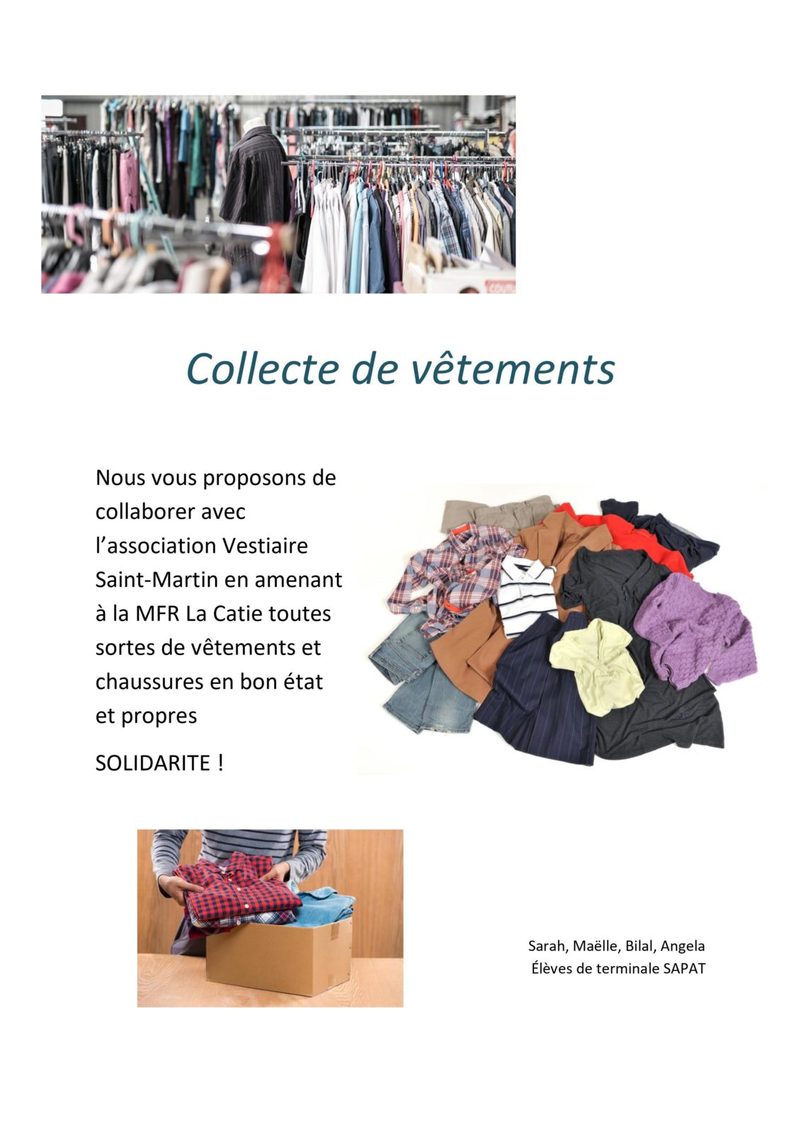 Collecte de vêtements BAC PRO SAPAT
