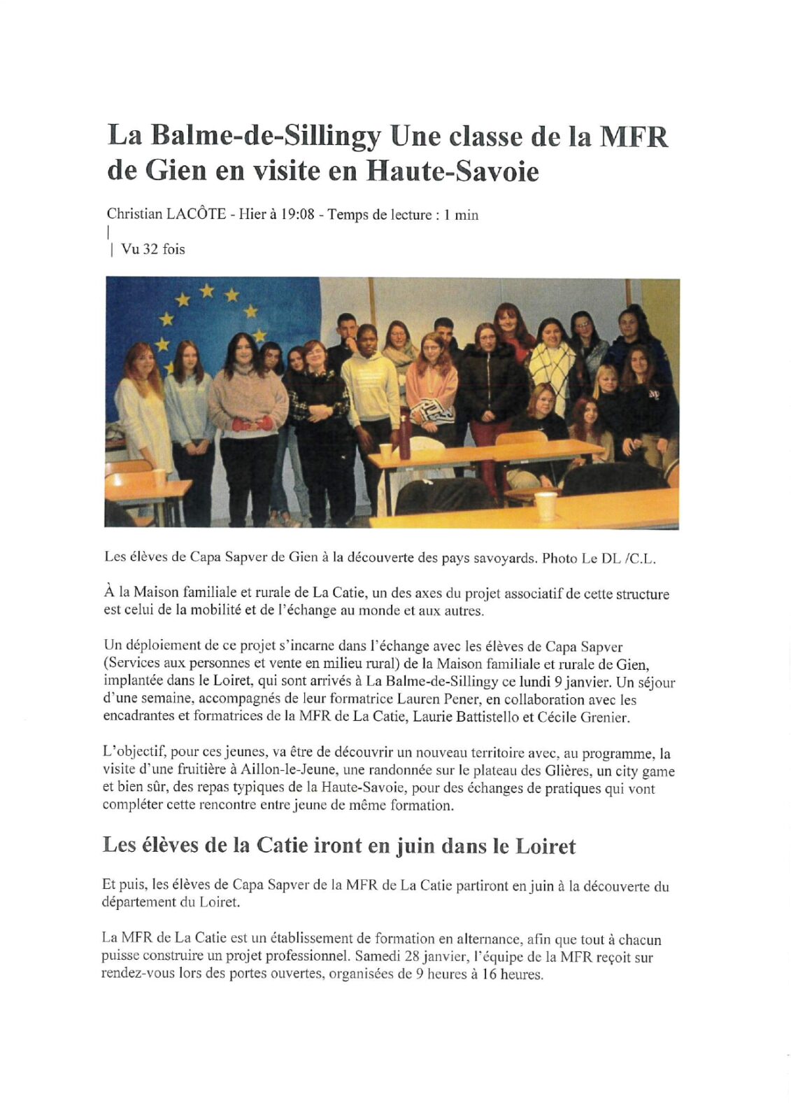 Rencontre entre les élèves de CAPA SAPVER de la MFR de Gien et ceux de la MFR de la Balme-de-Sillingy.